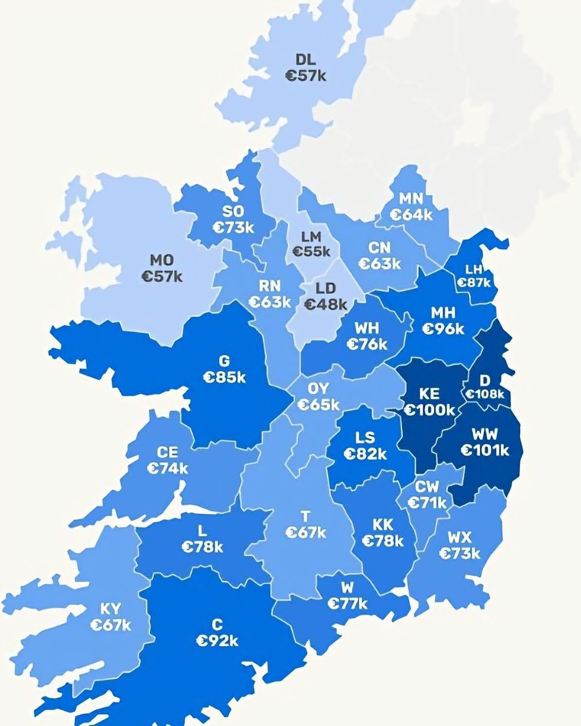 Map showing earnings needed for first-time buyers in every county in Ireland