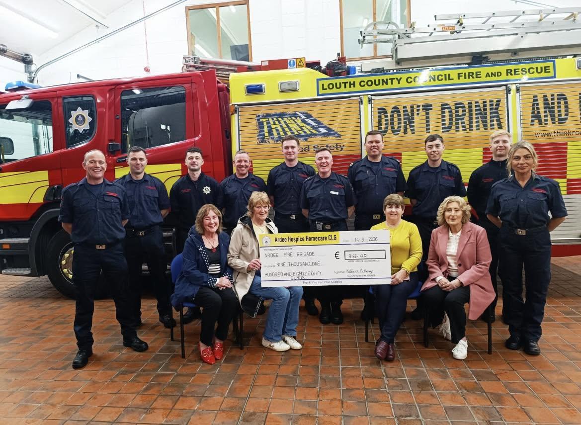 Ardee Fire Station presenting cheque to Ardee Hospice Homecare