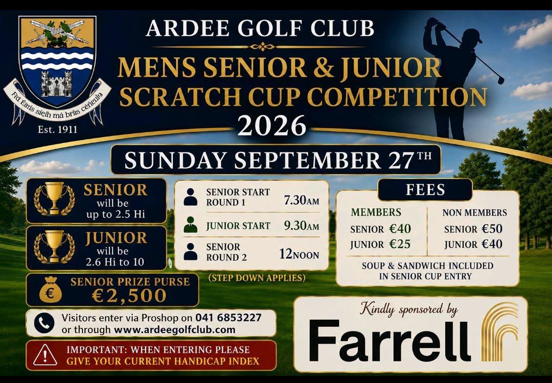 Ardee Golf Club Men's Senior and Junior Scratch Cup 2026 Poster